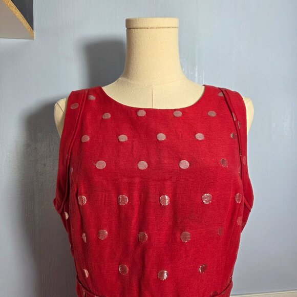 Elle Size 10 Red Polka Dot Crewneck Sleeveless Colorful Summer Midi Dress - Picture 2 of 11